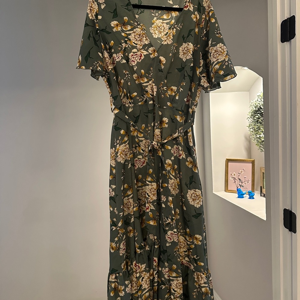 Floral wrap dress with ruffle hemline